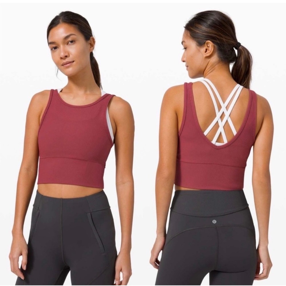 Lululemon power pivot Crop Tank Top Ribbed burgundy size‎ large